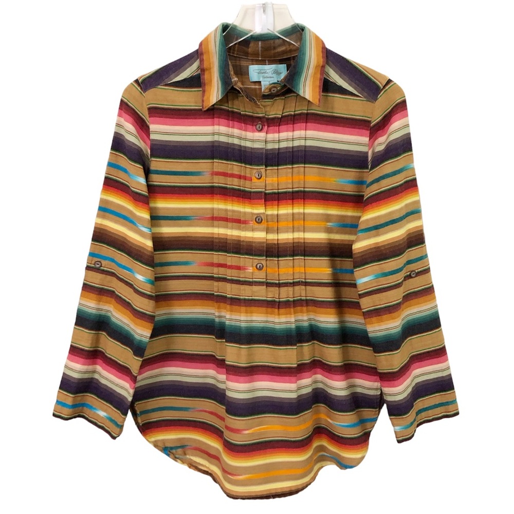Tasha Polizzi | Striped Long Sleeve Southwestern Boho Shirt Small Multicolor